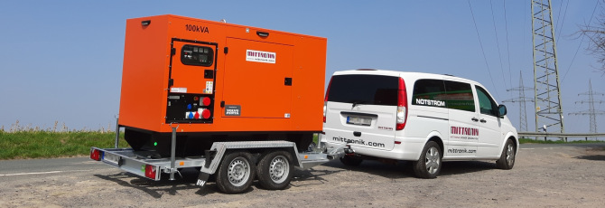 Mobile emergency generator 100 kVA on tandem axle trailer