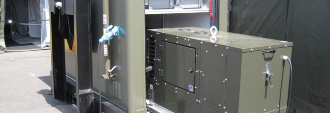 Diesel generator on extensible construction in NATO army container